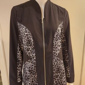 Chico's Chic Black and White Patterned Bomber Jacket